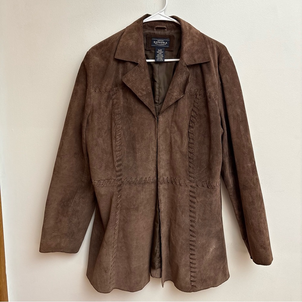 Vintage Fitted Leather Suede Sonoma Jacket Womens XL With Stitching Detail Brown